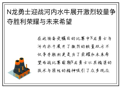 N龙勇士迎战河内水牛展开激烈较量争夺胜利荣耀与未来希望
